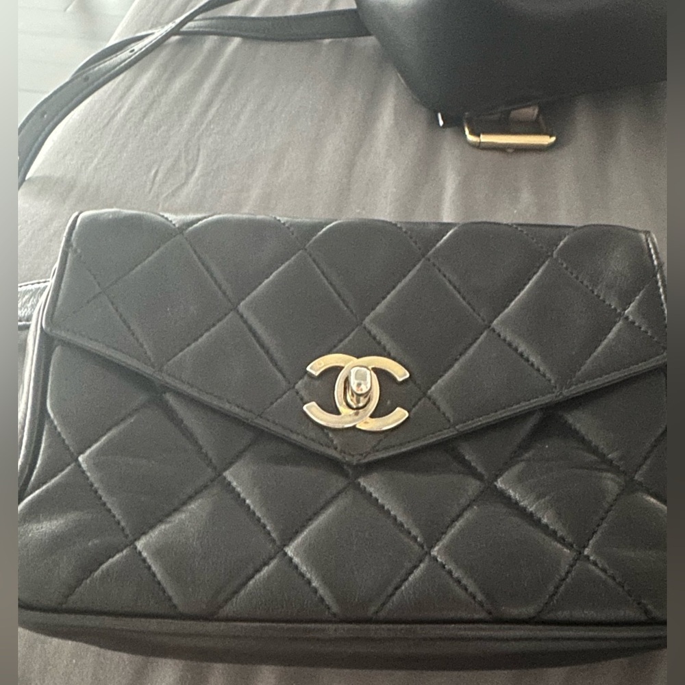 Chanel Black Quilted Leather Clutch with Gold Hardware belt bag